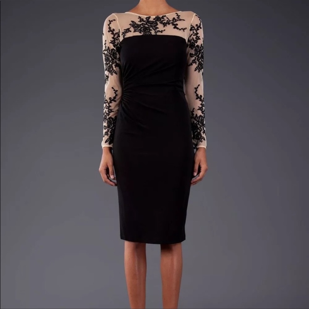 David Meister Dress Nude And Black Netting Dress